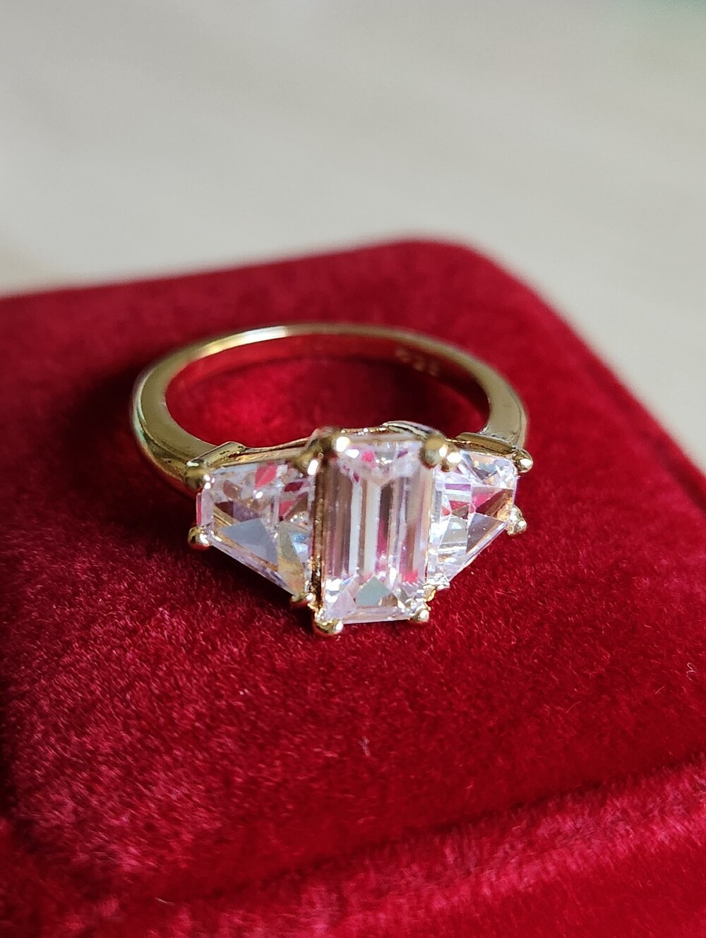 New 18K Gold Plated Emerald Cut White Sapphire Diamond Ring for Women - Picture 11 of 11